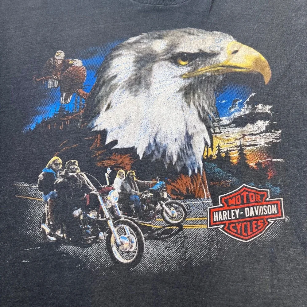 Vtg 1989 Harley Davidson 3D Emblem Eagle Biker T-Shirt XL Black Single Stitch